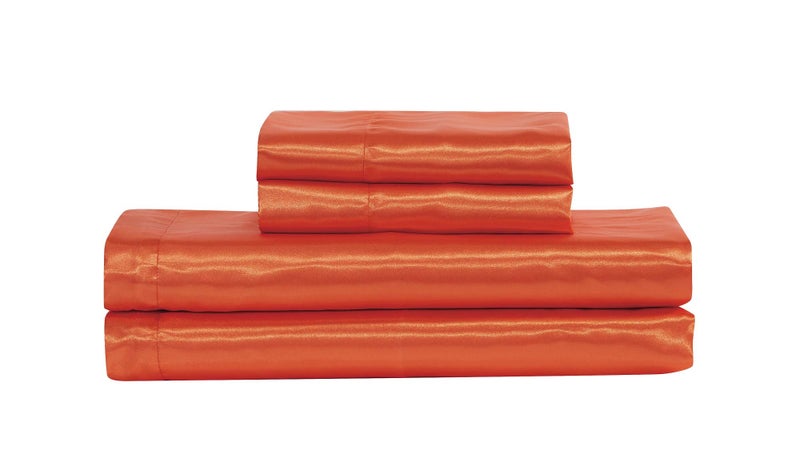 MK Home Mk Collection 4pc Soft Silky Satin Solid Color Deep Pocket Sheet Set (Orange, Queen) - Image 1